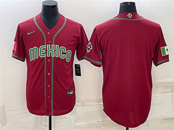 Men's Mexico Baseball Blank 2023 Red World Baseball With Patch Classic Stitched Jersey